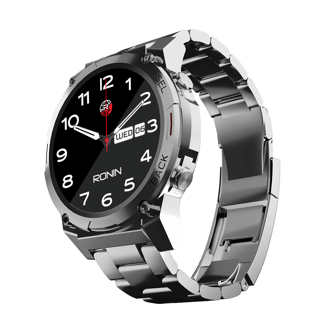 RONiN R-011 Luxe Smart Watch in sleek silver, featuring a metallic finish and premium design with AMOLED display.