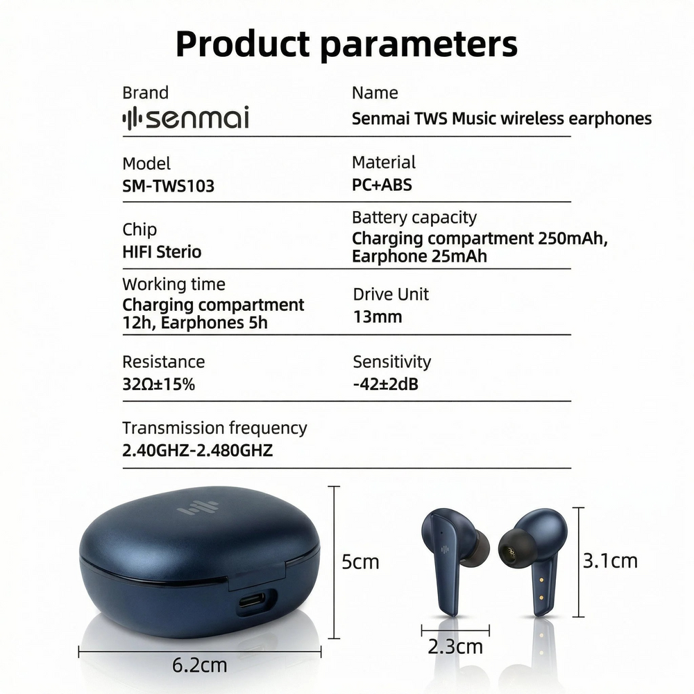 Senmai™ Earbuds Zero Lag for Gaming & Call | 50-Hour Play back time