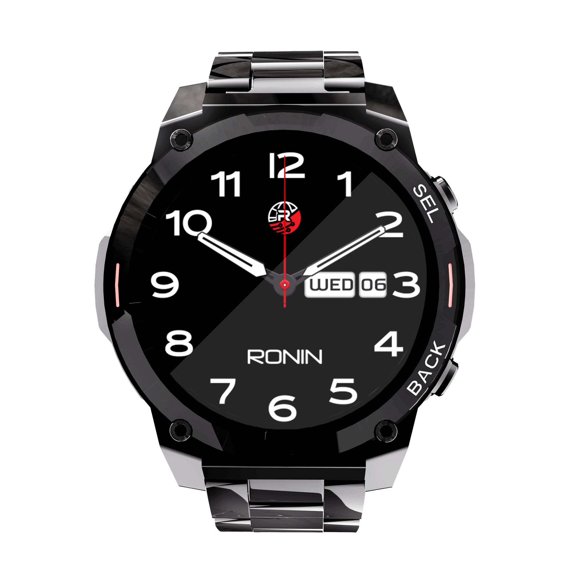 Black RONiN R-011 Luxe Smart Watch with chain strap, designed for a modern look and packed with health tracking features.