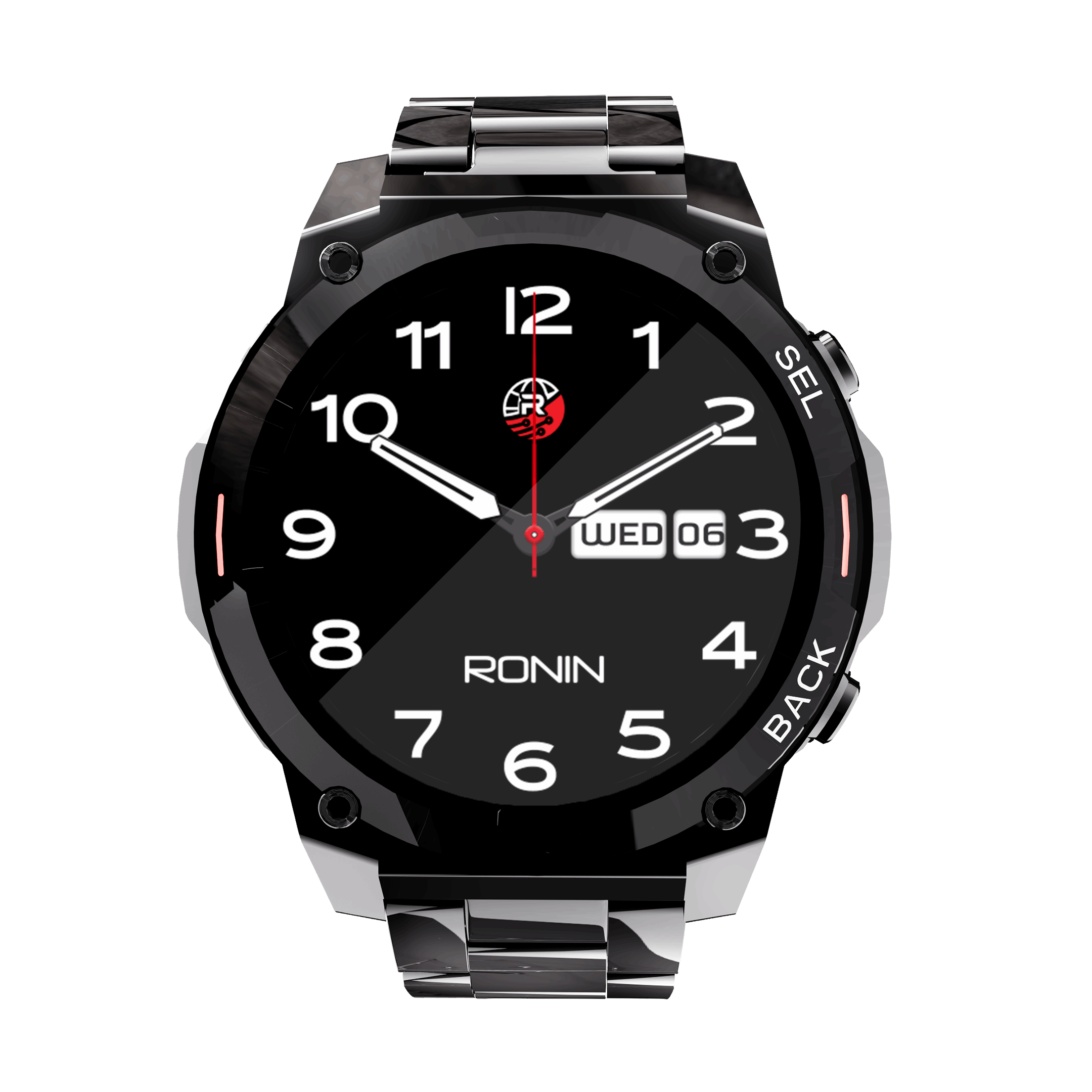 Black RONiN R-011 Luxe Smart Watch with chain strap, designed for a modern look and packed with health tracking features.