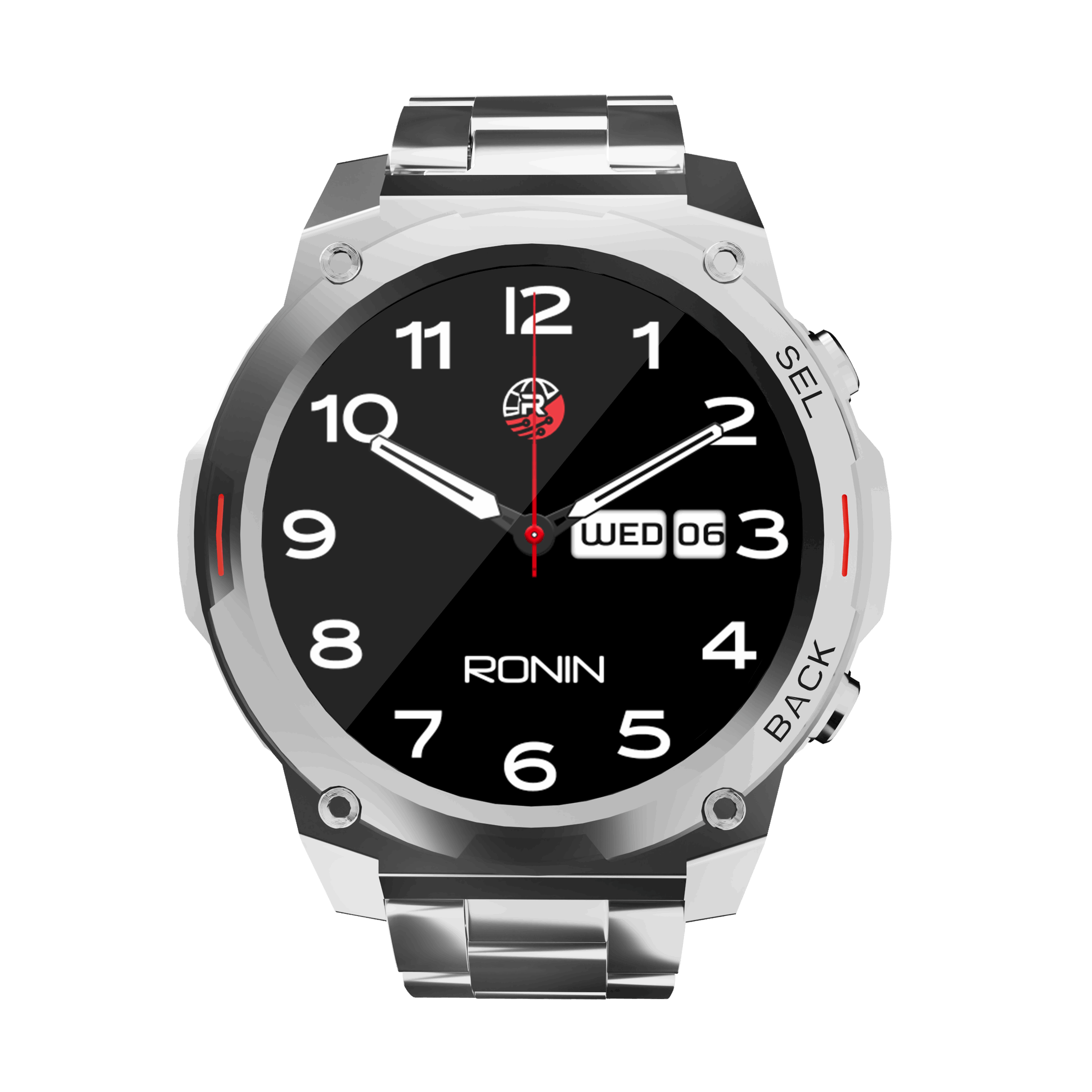 RONiN R-011 Luxe Smart Watch in sleek silver, featuring a metallic finish and premium design with AMOLED display.