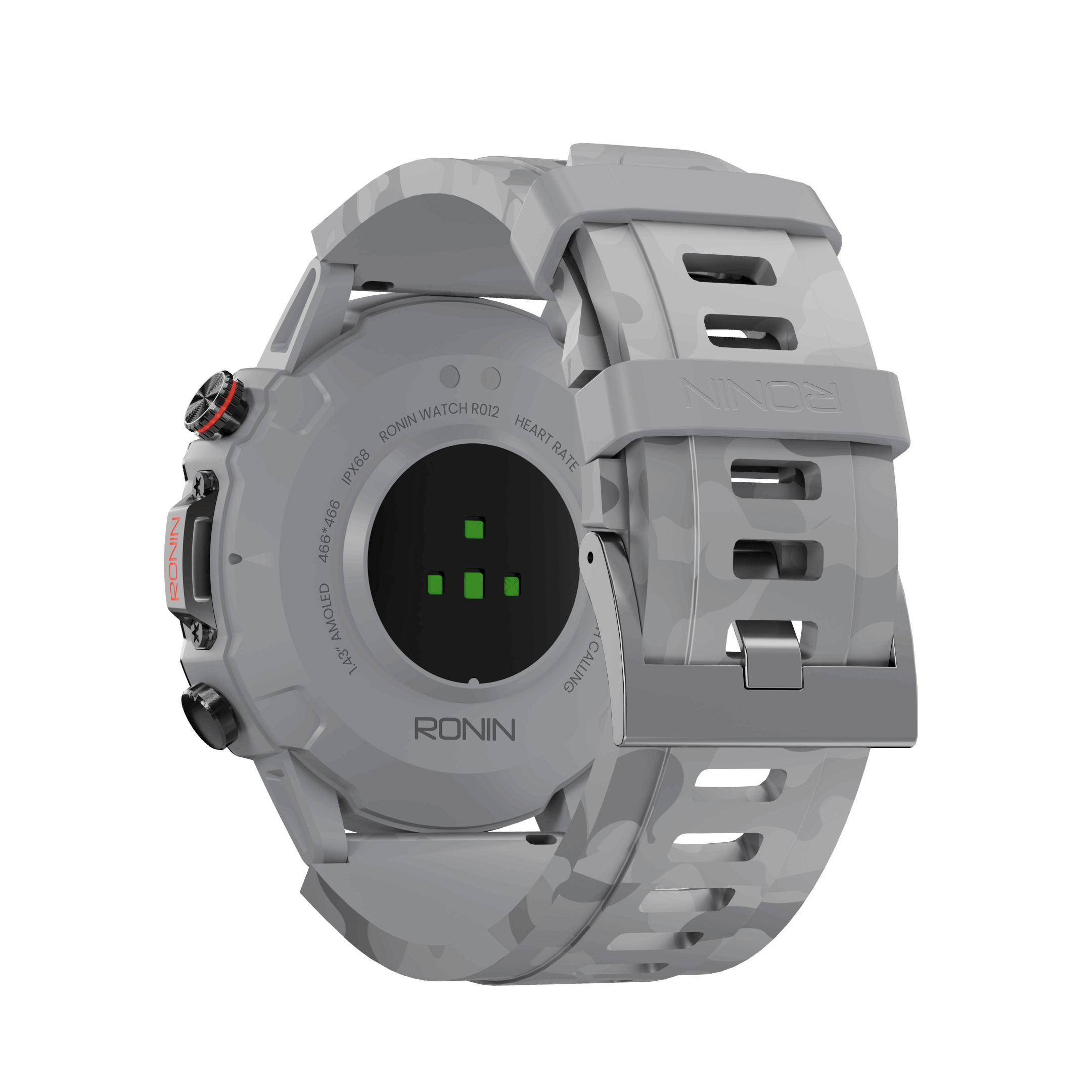 Silver RONiN R-012 Smart Watch, IP68 rated for water resistance, perfect for fitness and health tracking.