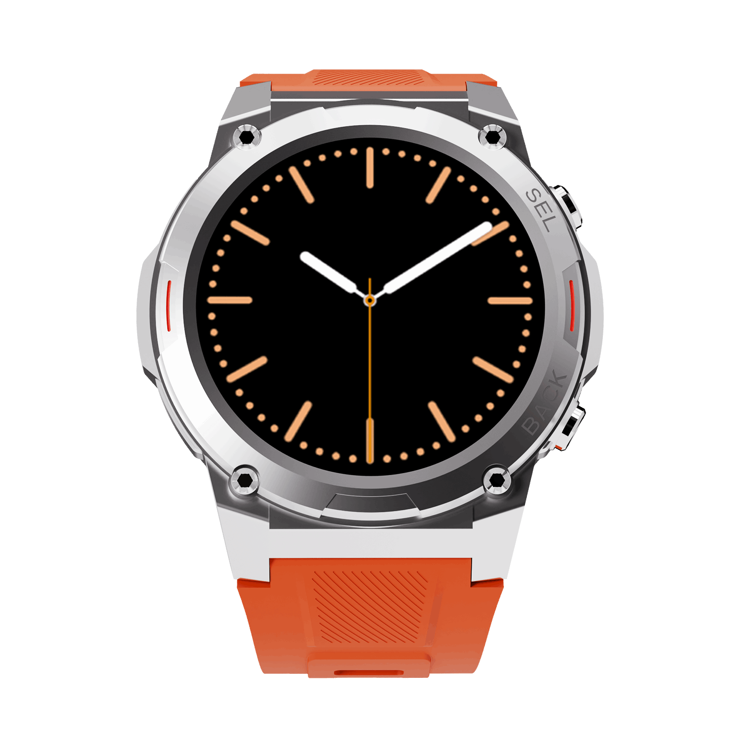Silver RONiN R-011 smartwatch with orange strap, blending sporty design with versatile fitness and sleep tracking features.