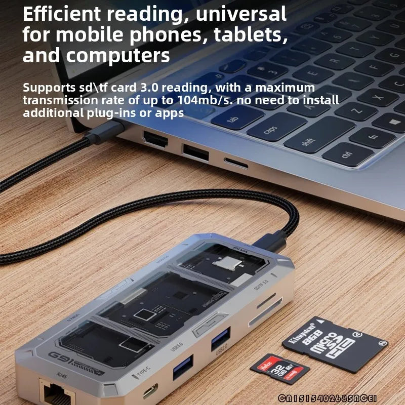PIVA G91 9 in 1 Aluminum Alloy Office Docking Station Smart Screen Display Type-C to HDMI2.0 USB3.0 HUB PD100W Adapter