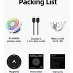 PIVA B3 25W Gaming Mobile Cooling Fan Colorful Led Light Semiconductor Mobile Phone Cooler Magnetic and Rotatable Clip for PUBG