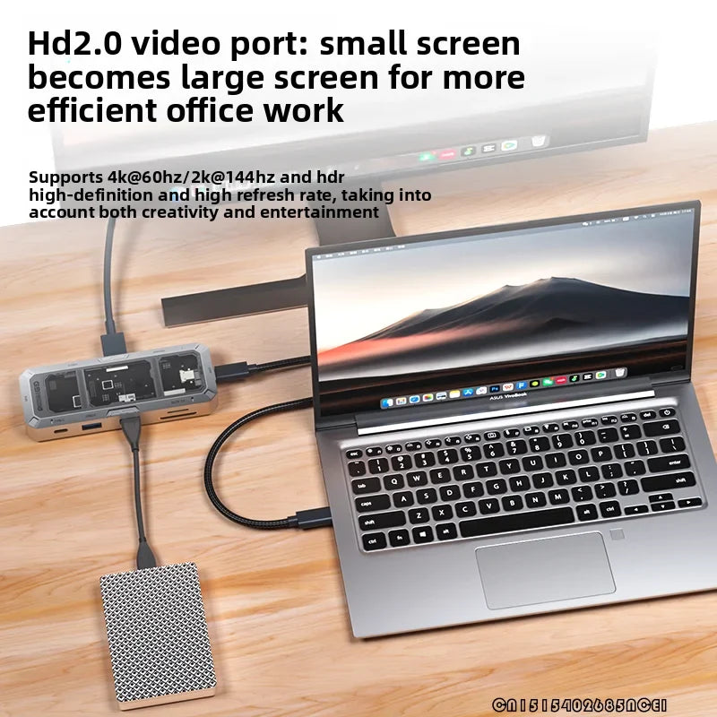 PIVA G91 9 in 1 Aluminum Alloy Office Docking Station Smart Screen Display Type-C to HDMI2.0 USB3.0 HUB PD100W Adapter