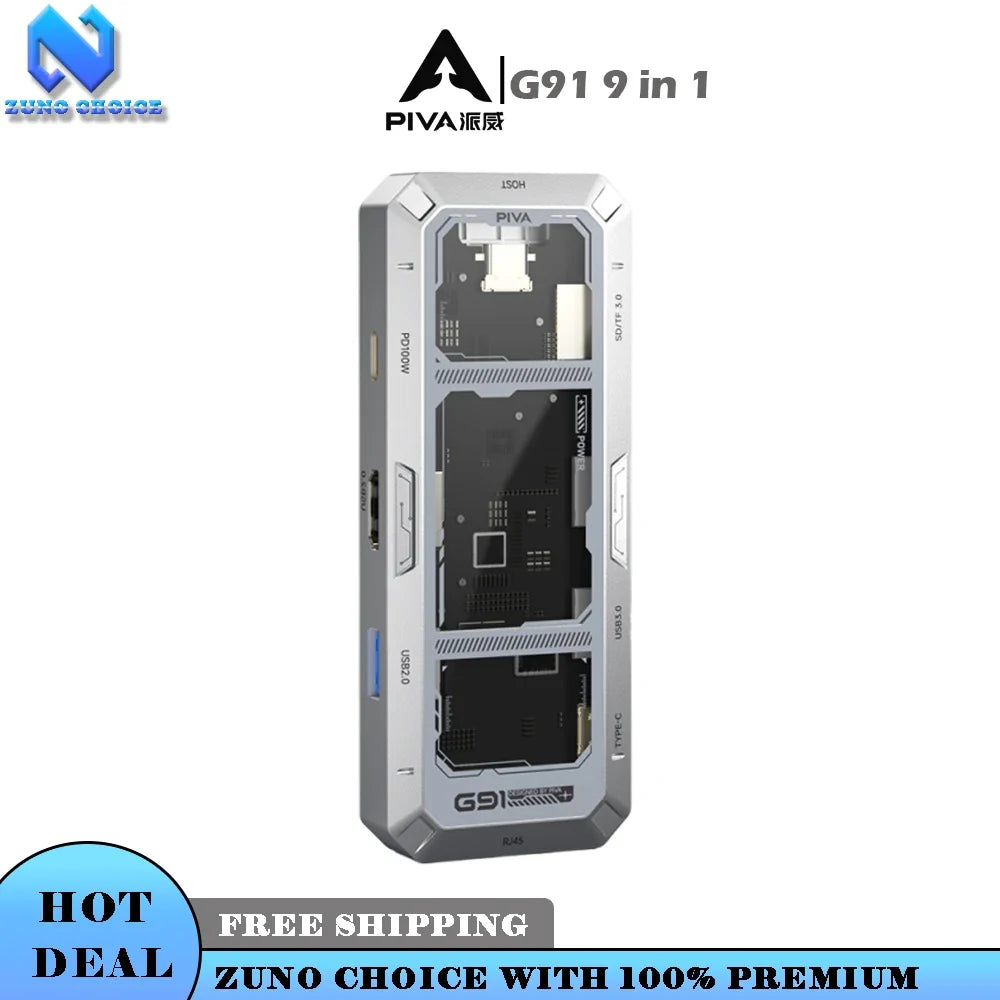 PIVA G91 9 in 1 Aluminum Alloy Office Docking Station Smart Screen Display Type-C to HDMI2.0 USB3.0 HUB PD100W Adapter